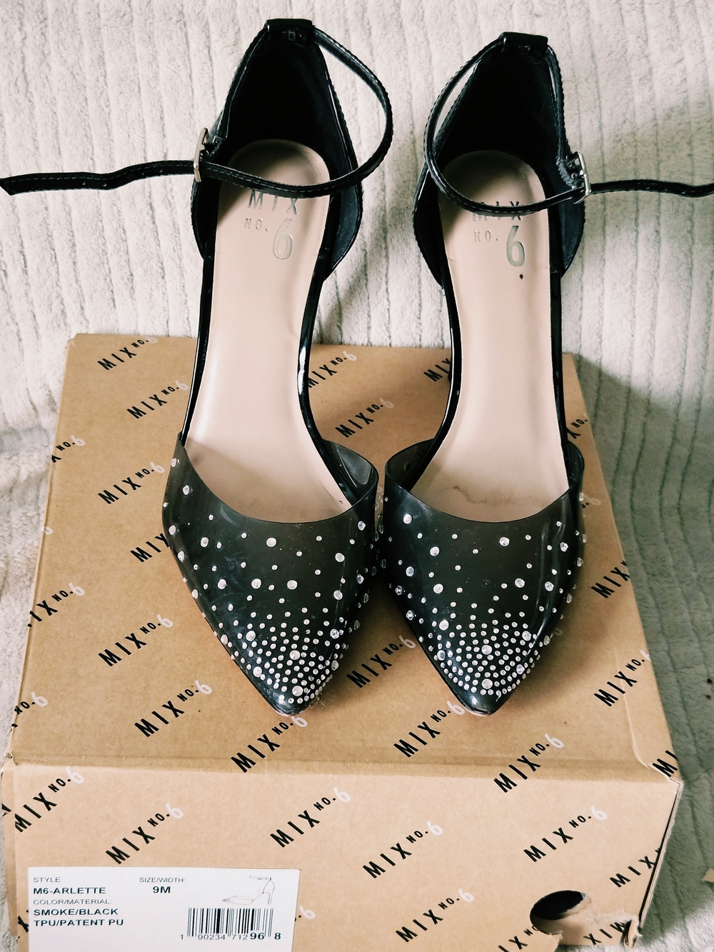 Mix No. 6 Black Pointed D'Orsay Ankle-Strap Pumps with Silver Studs